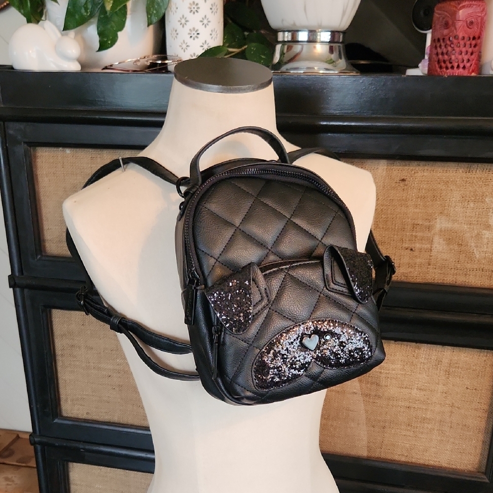 Betsey Johnson Mini Dog Puppy Backpack Black Pug